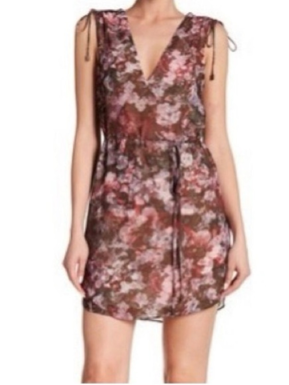 Haute Hippie Follow Me Floral Mini Dress Small Boho Chiffon V Neck